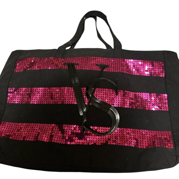 Victoria's Secret Handbags - Victoria Secrets Tote Bag Sequined Purple & Black NWT